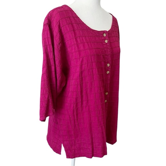 Eucalyptus Magenta Pink Size XL Cotton Boho Hippie Button Down Boxy Top - Picture 2 of 8